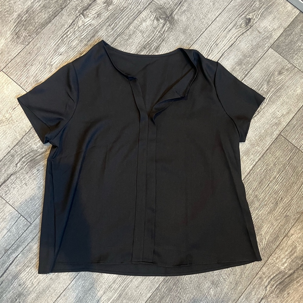 Shein Curve‎ Plus Size 2X Plain Solid Black Women's Blouse Short Sleeves Top